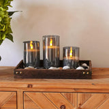LED Glass Candles Set  Smoke Grey Cylinders with Timer - Product detail 8