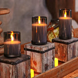 LED Glass Candles Set  Smoke Grey Cylinders with Timer - Detailed view