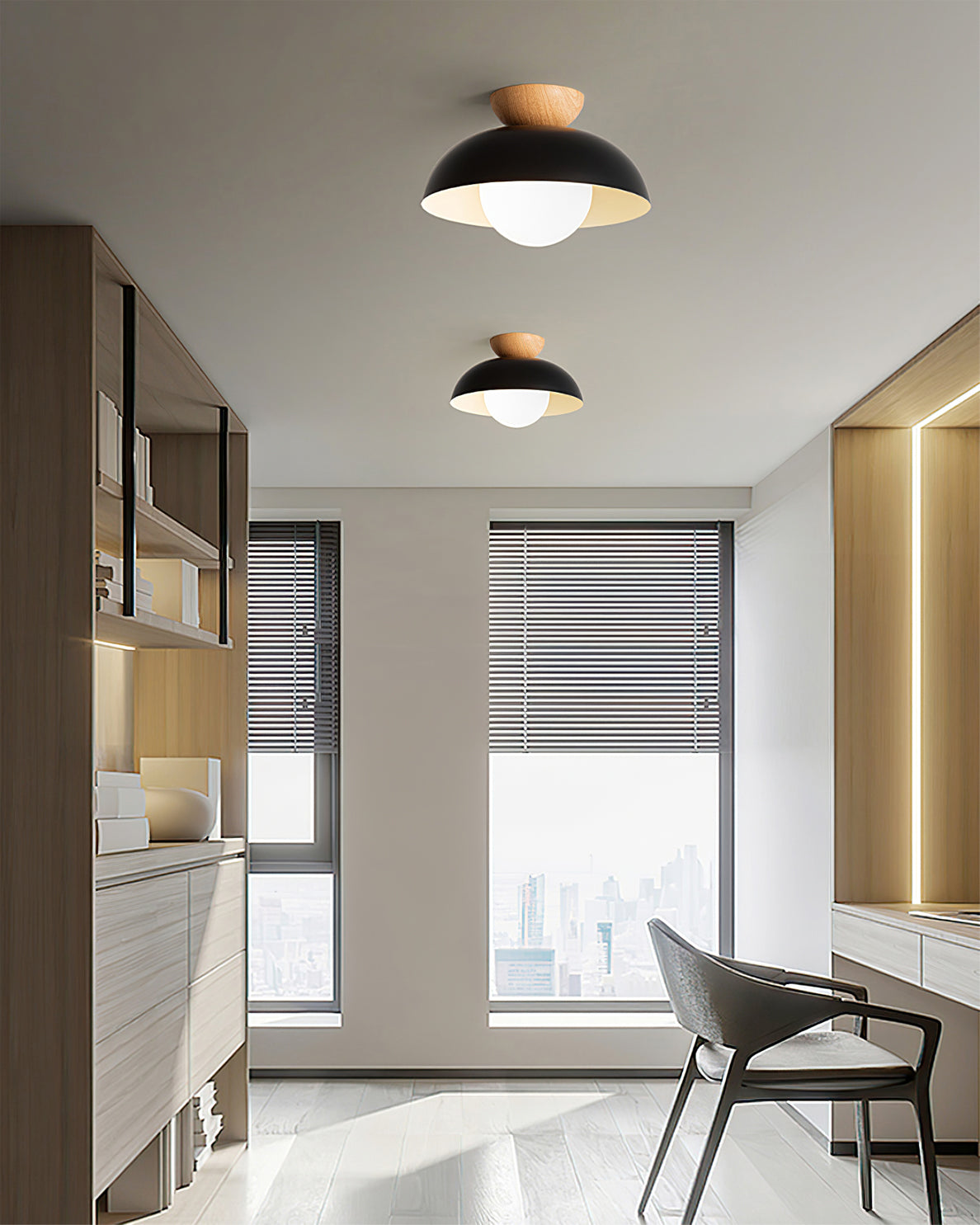 Modern Pendant Light  Black Metal Wood Accent - Product detail 6