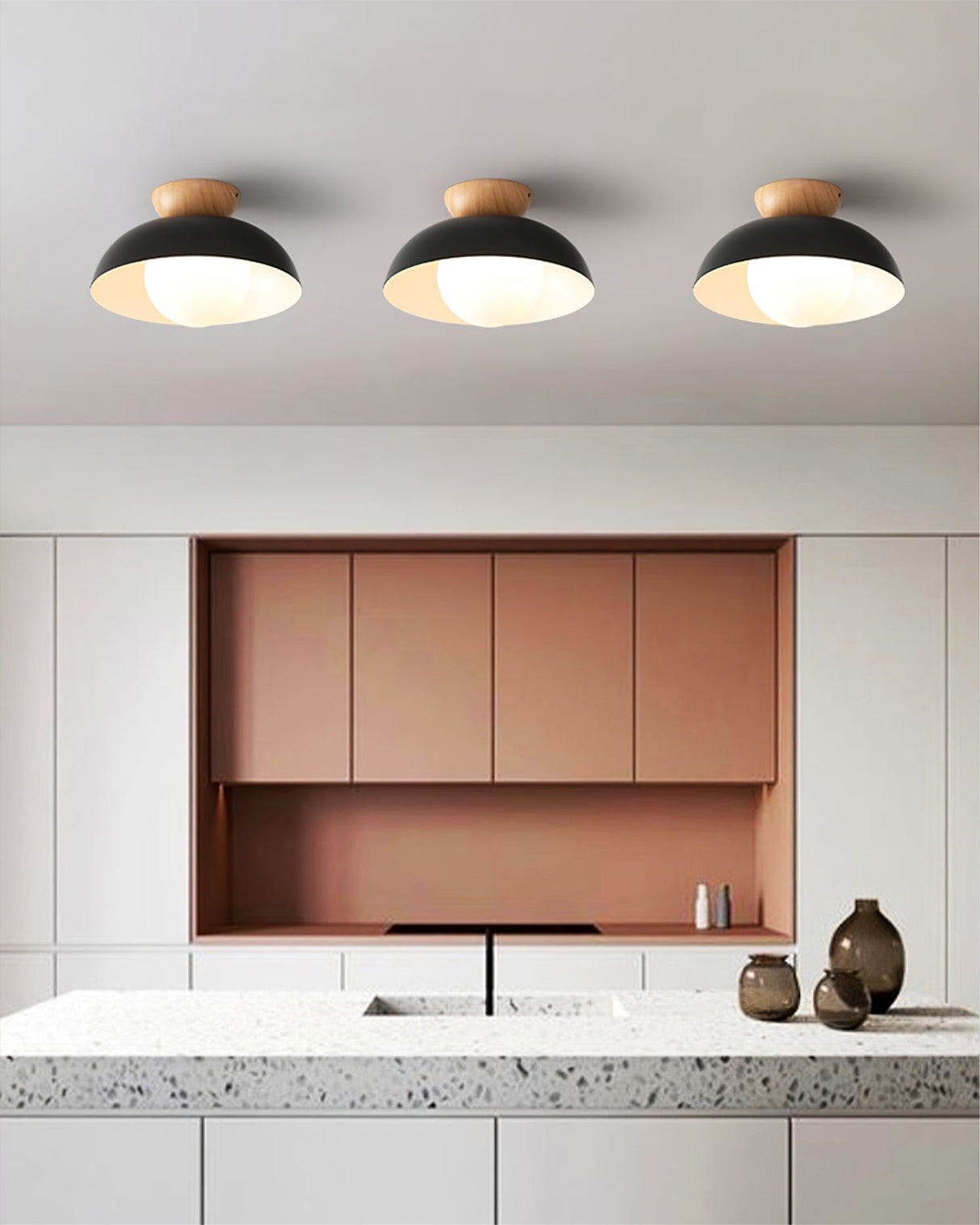 Modern Pendant Light  Black Metal Wood Accent - Product detail 9