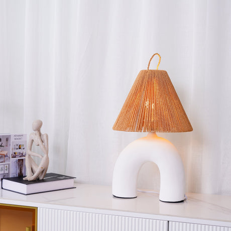 Modern Ceramic Table Lamp  Curved Base with Raffia Shade - Product detail 35