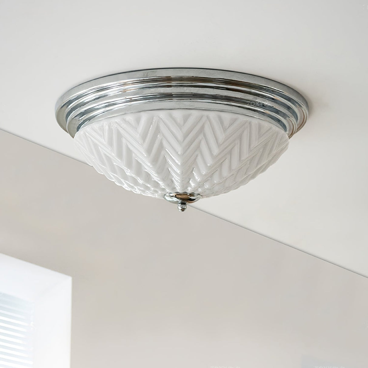 Art Deco Ceiling Light  Chrome Chevron Glass Shade - Product detail 10