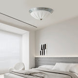 Art Deco Ceiling Light  Chrome Chevron Glass Shade - Detailed view