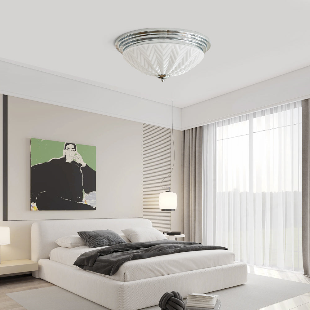Art Deco Ceiling Light  Chrome Chevron Glass Shade - Product detail 4