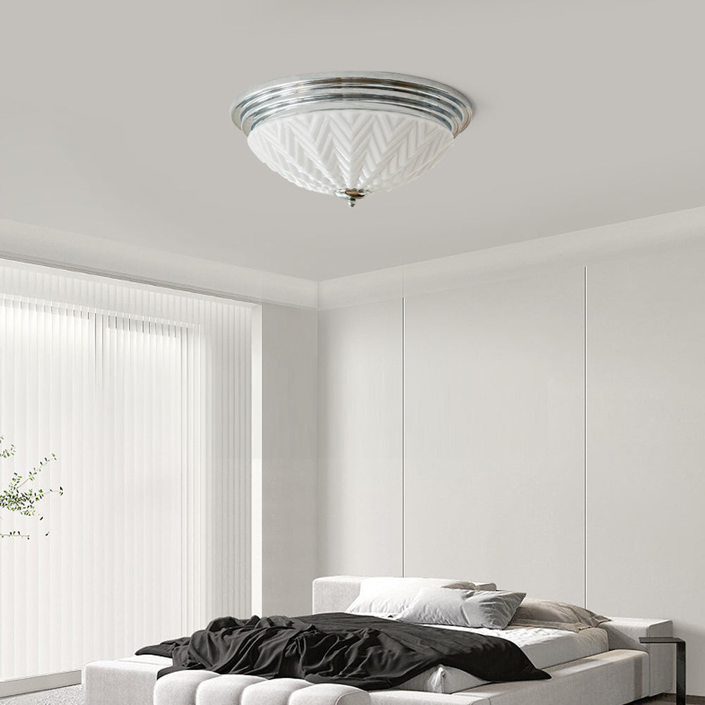 Art Deco Ceiling Light  Chrome Chevron Glass Shade - Product example