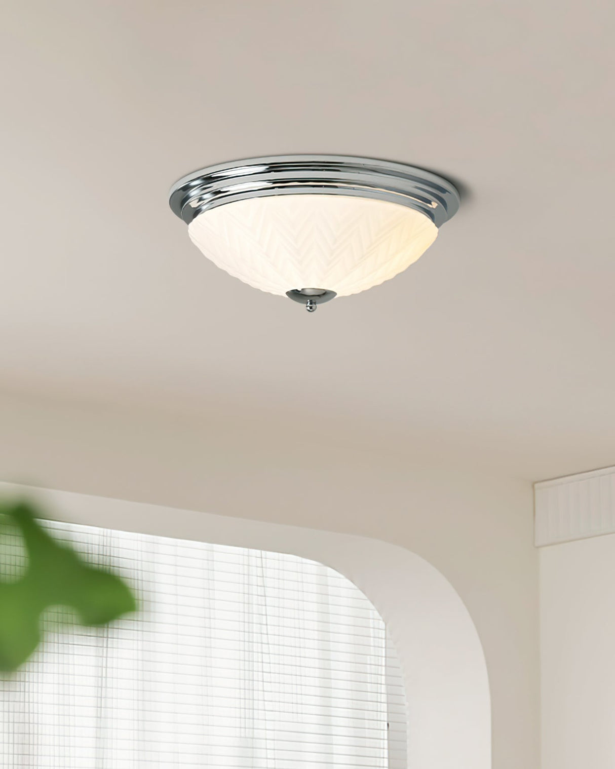 Art Deco Ceiling Light  Chrome Chevron Glass Shade - Product detail 6
