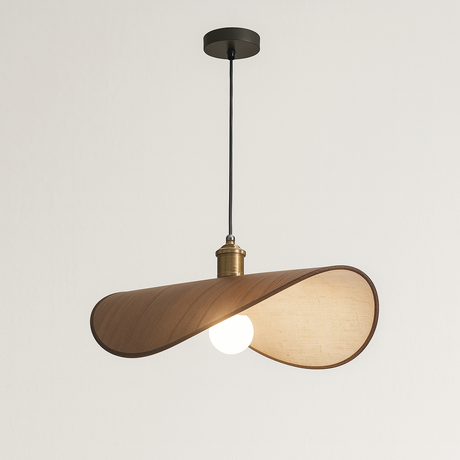 Modern Curved Pendant Light  Bent Wood Design with Brass Accent - Product showcase