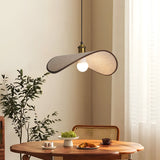 Modern Curved Pendant Light  Bent Wood Design with Brass Accent - Detailed view