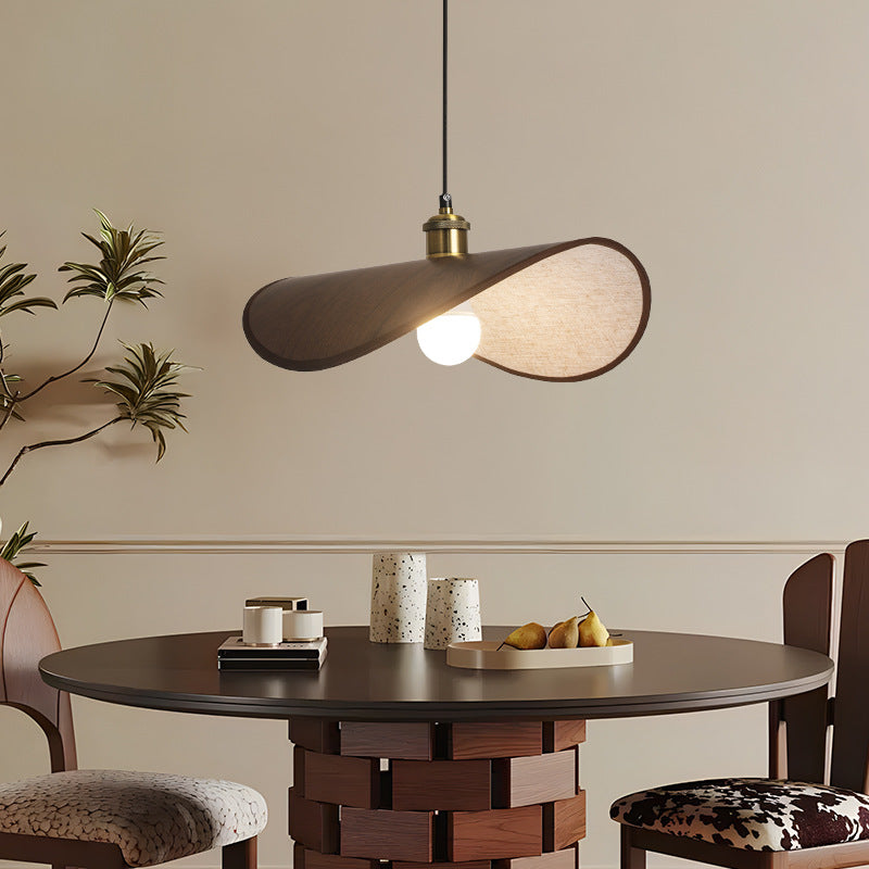 Modern Curved Pendant Light  Bent Wood Design with Brass Accent - Product detail 4