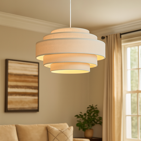 Modern Ring Pendant Light  Layered Fabric Shade Design - Product showcase