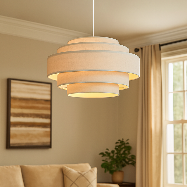 Modern Ring Pendant Light  Layered Fabric Shade Design - Product showcase