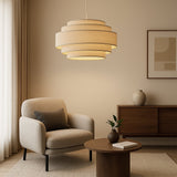 Modern Ring Pendant Light  Layered Fabric Shade Design - Detailed view