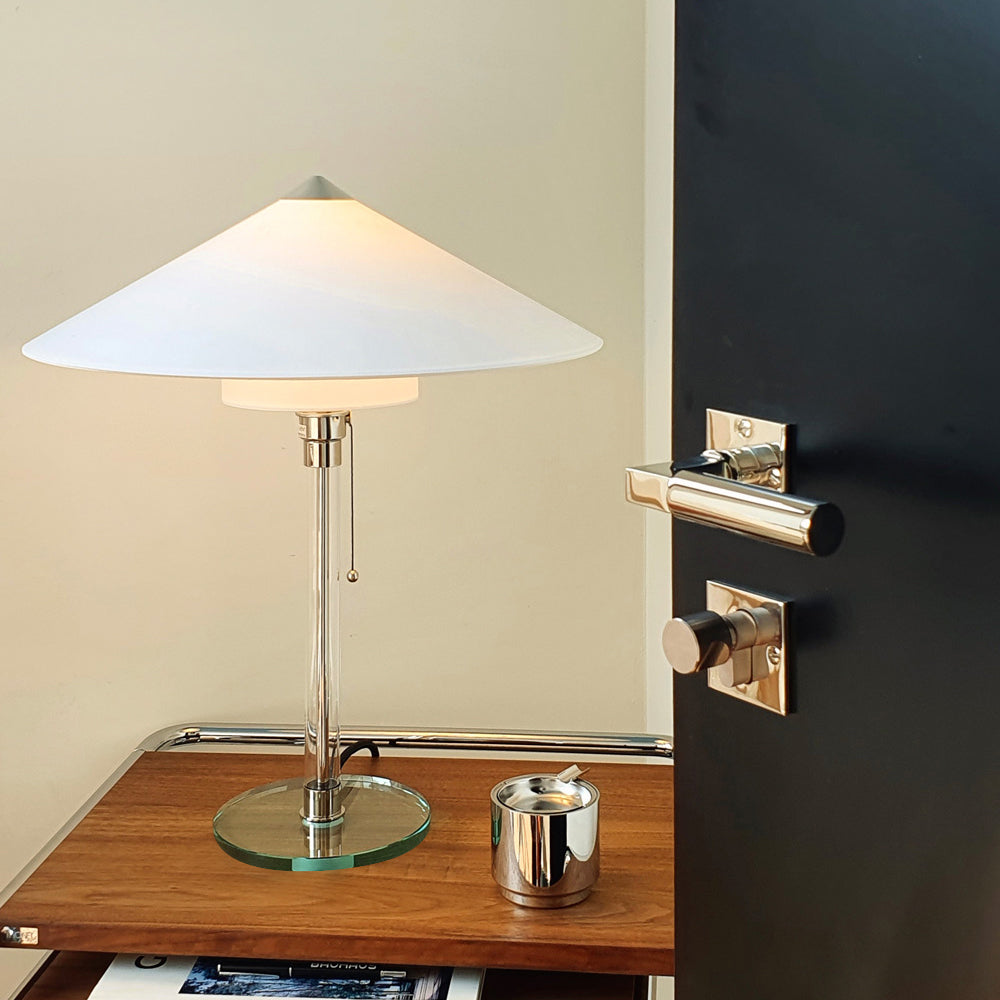 Bauhaus Table Lamp  Glass Base With Fabric Shade - Detailed view