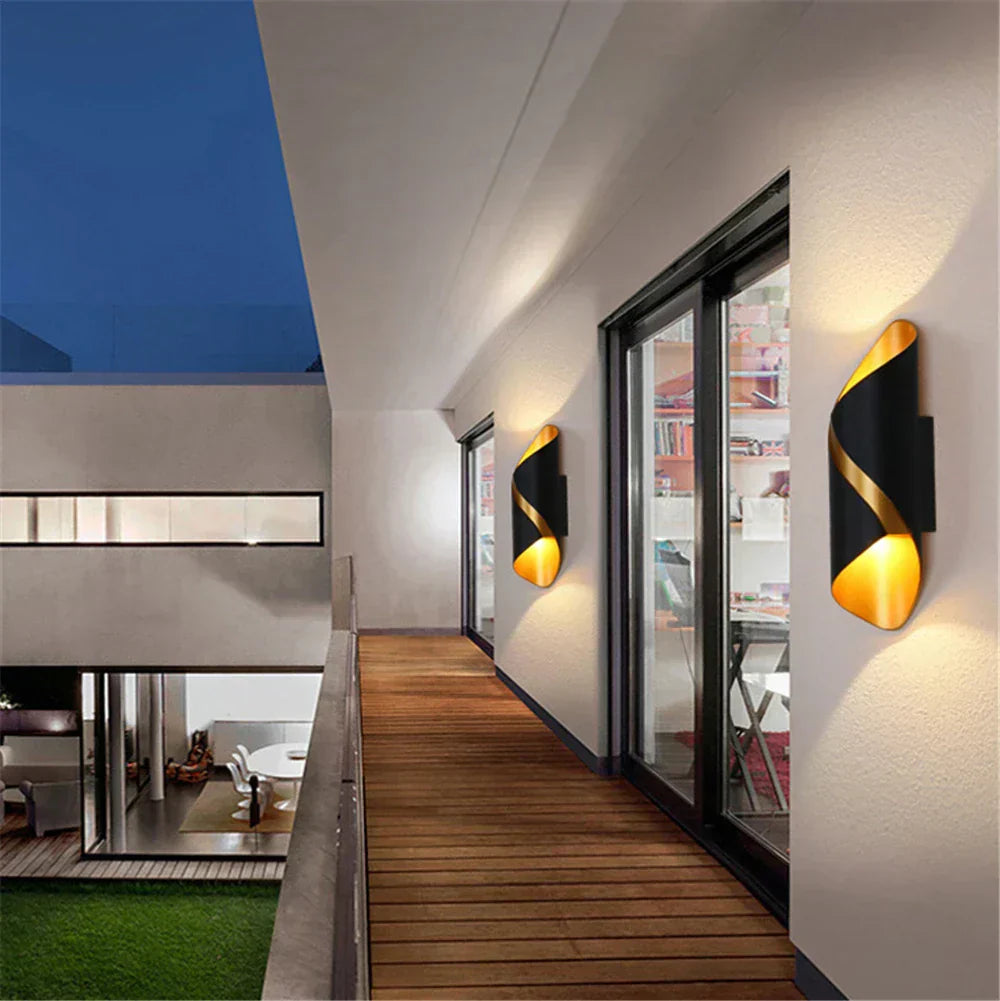 Modern Outdoor Wall Light  Black Gold Spiral Design - Product example