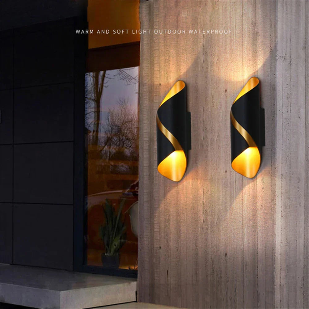 Modern Outdoor Wall Light  Black Gold Spiral Design - Detailed view