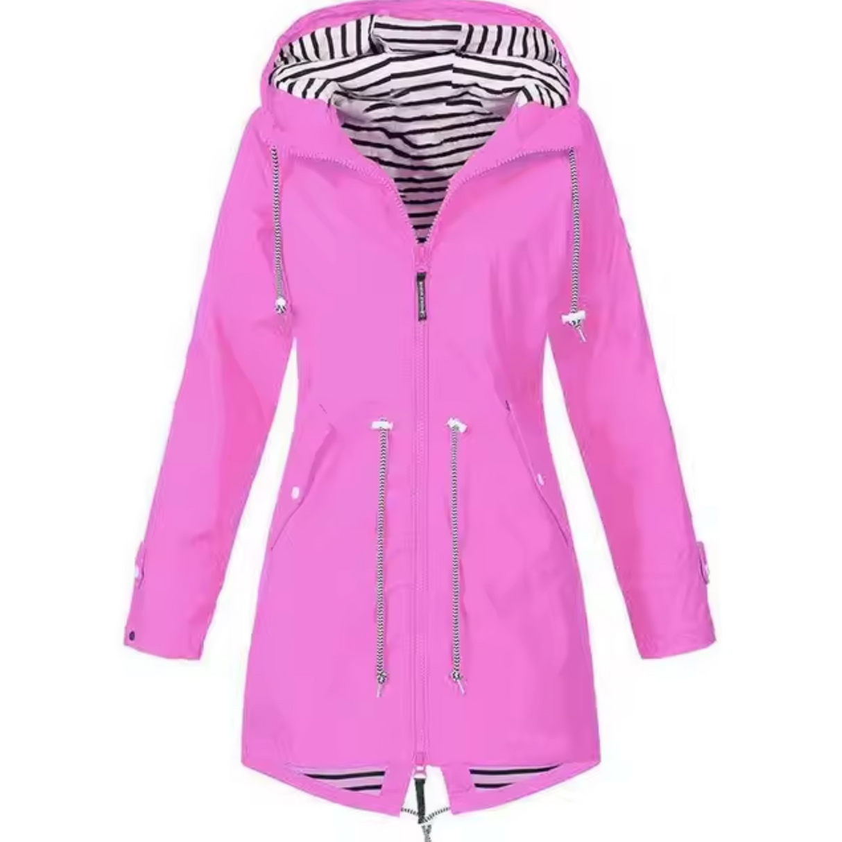 Waterproof Hooded Coat  Black Striped Liner Design - Product example