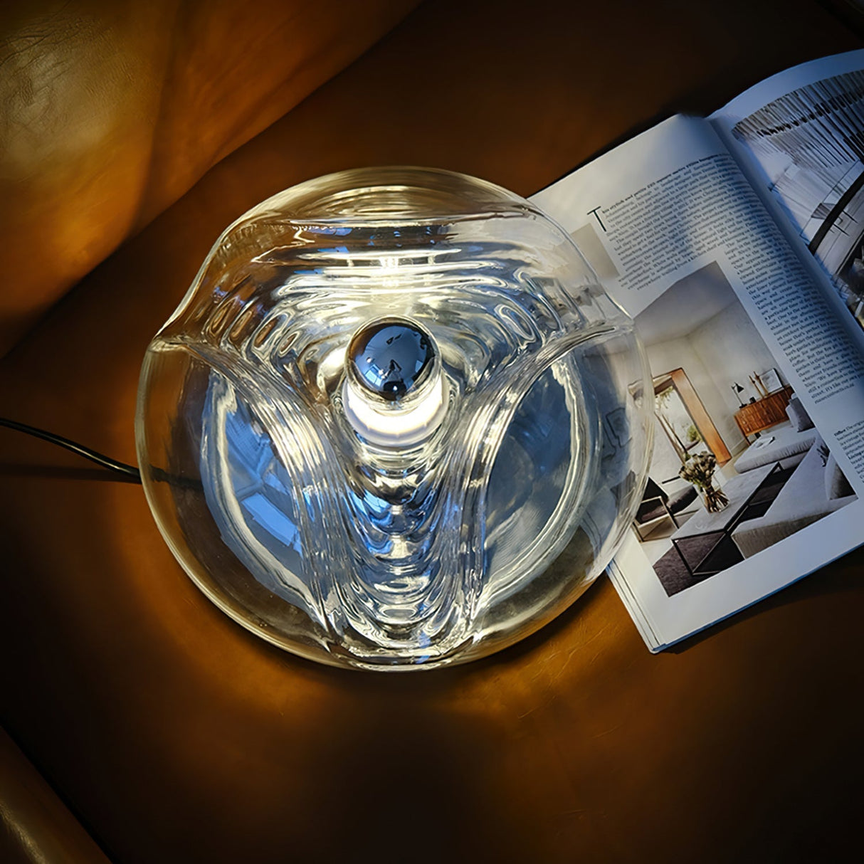 Modern Glass Table Lamp  Wave Design Chrome Base - Product detail 8