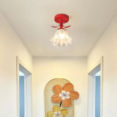 Modern Floral Ceiling Light  Yellow Metal Base with Glass Shade - Product detail 5