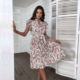 Floral Summer Dress  Pink Rose Pattern With Belt - Detailed view