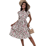 Floral Summer Dress  Pink Rose Pattern With Belt - Product detail 4