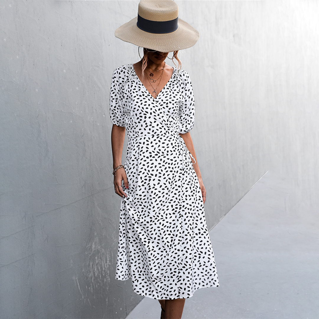 Floral Wrap Midi Dress  Sage Green Spotted Pattern - Product detail 8