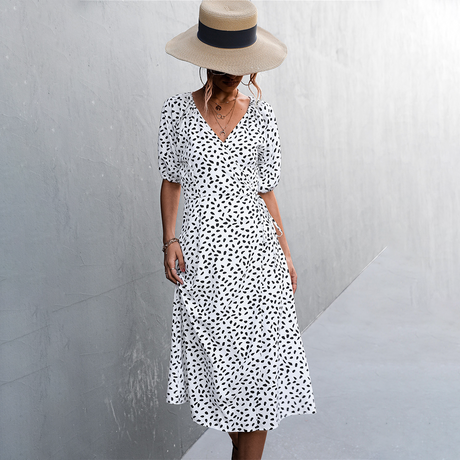 Floral Wrap Midi Dress  Sage Green Spotted Pattern - Product detail 8