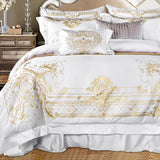 Luxury Bedding Set  White Egyptian Cotton Gold Embroidery - Detailed view