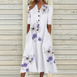 Butterfly Floral Midi Dress  White Cotton Blend With Purple Accents - Product detail 6