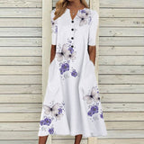 Butterfly Floral Midi Dress  White Cotton Blend With Purple Accents - Product detail 6