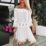 Lace Off Shoulder Summer Dress  White Floral Crochet Trim - Product detail 5