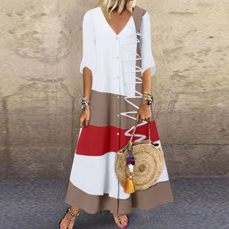 Color Block Maxi Dress  V-Neck Button Front Design - Product detail 6