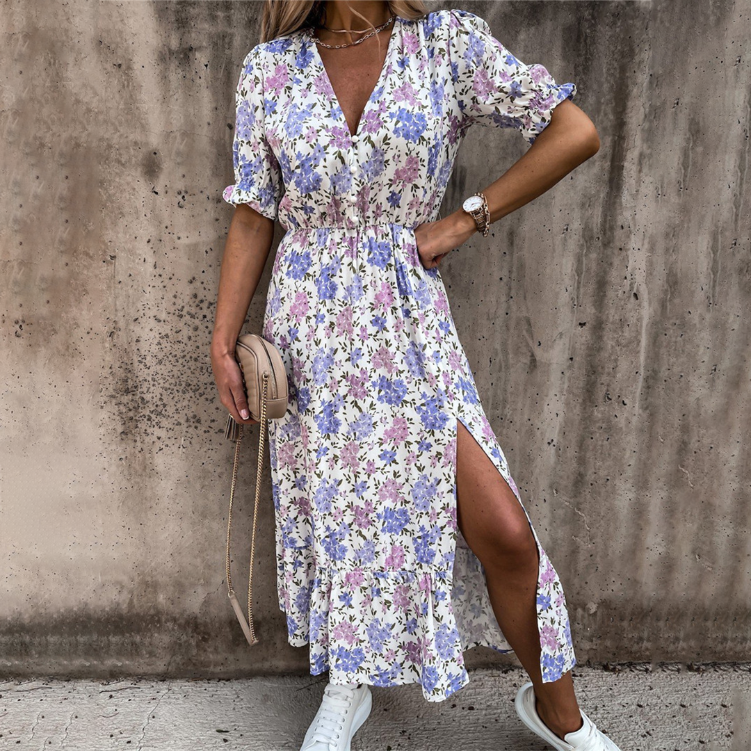 Floral Summer Maxi Dress  V-Neck Split Design - Product detail 6