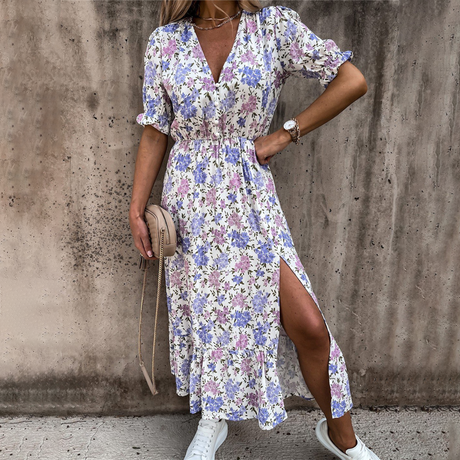Floral Summer Maxi Dress  V-Neck Split Design - Product detail 12