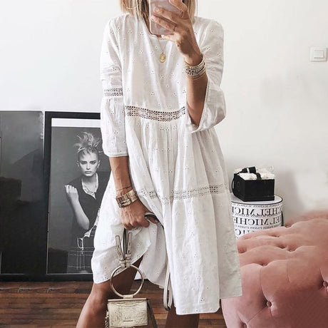 Cotton Lace Summer Dress  Embroidered Floral Eyelet Design - Product detail 7