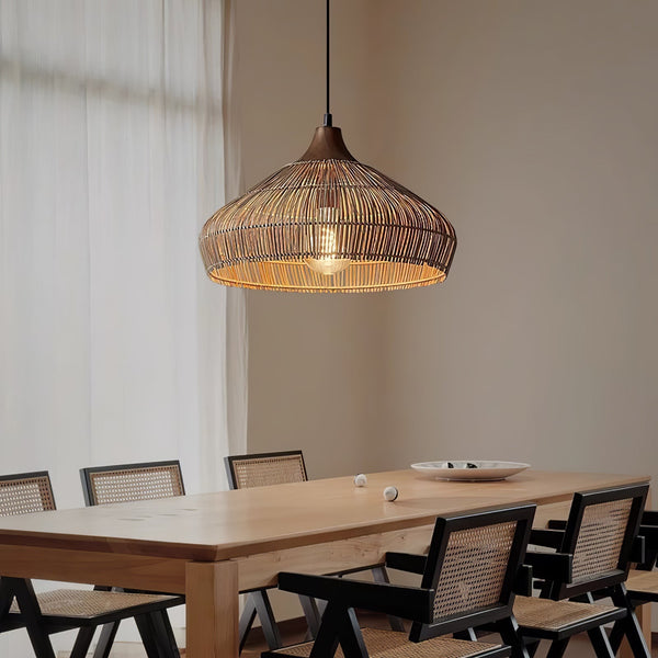 Rattan Pendant Light  Natural Woven Dome Shade - Product showcase