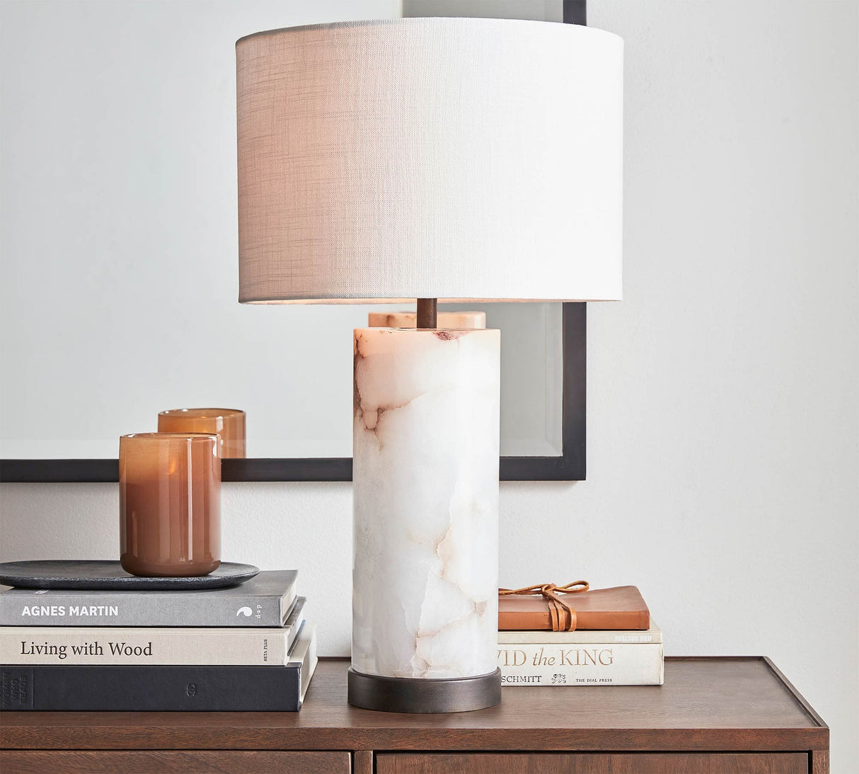 Alabaster Table Lamp  White Marble Base with Linen Shade - Product detail 5