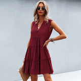Summer Mini Dress  Tiered Cotton Blend V-Neck Design - Product detail 10