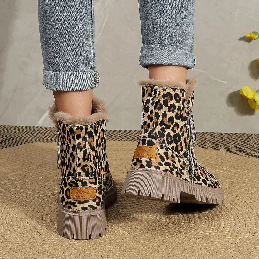 Leopard Print Winter Boots  Fur-Lined Platform Ankle Boots - Product detail 5