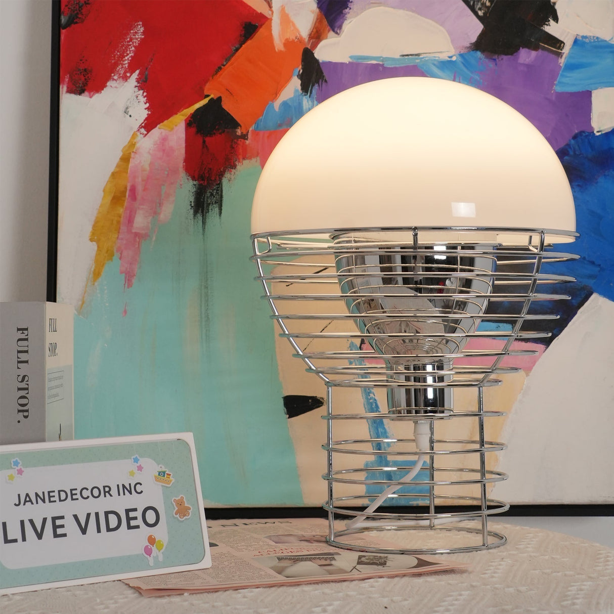 Modern Wire Table Lamp  Chrome Frame White Dome Design - Product detail 5