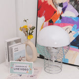 Modern Wire Table Lamp  Chrome Frame White Dome Design - Detailed view
