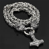 Stainless Steel Wolf Head Necklace  Norse Mjolnir Pendant Chain - Product detail 13