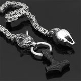 Viking Wolf Head Necklace  Stainless Steel Norse Mjolnir Pendant - Detailed view
