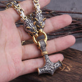 Stainless Steel Wolf Head Necklace  Norse Mjolnir Pendant Chain - Product detail 8