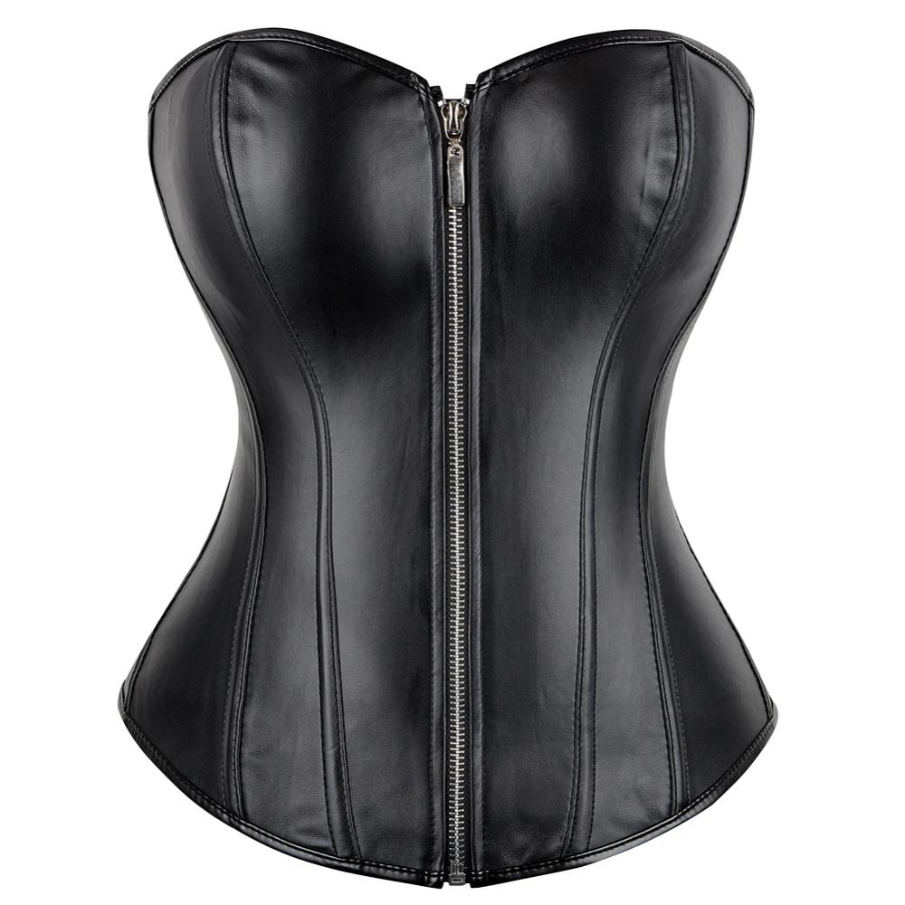 Leather Waist Trainer Corset  Front Zip Overbust Design - Product detail 7