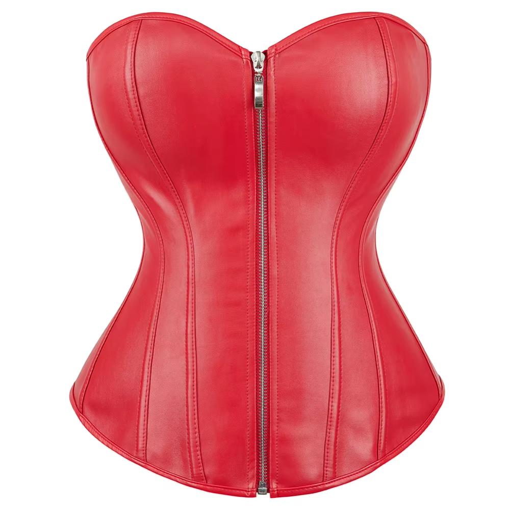 Leather Waist Trainer Corset  Front Zip Overbust Design - Product detail 8