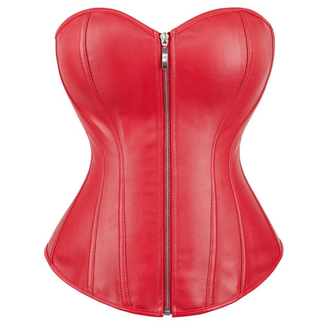 Leather Waist Trainer Corset  Front Zip Overbust Design - Product detail 8