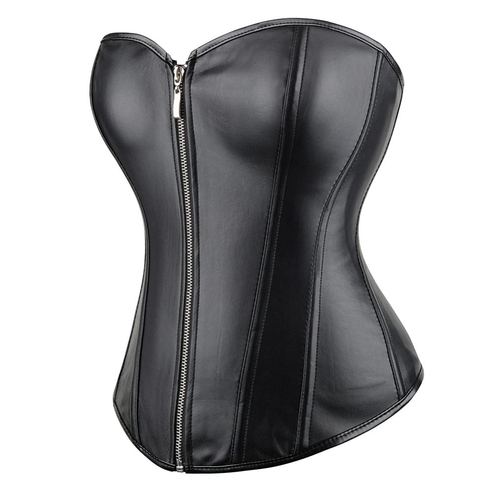 Leather Waist Trainer Corset  Front Zip Overbust Design - Product detail 4