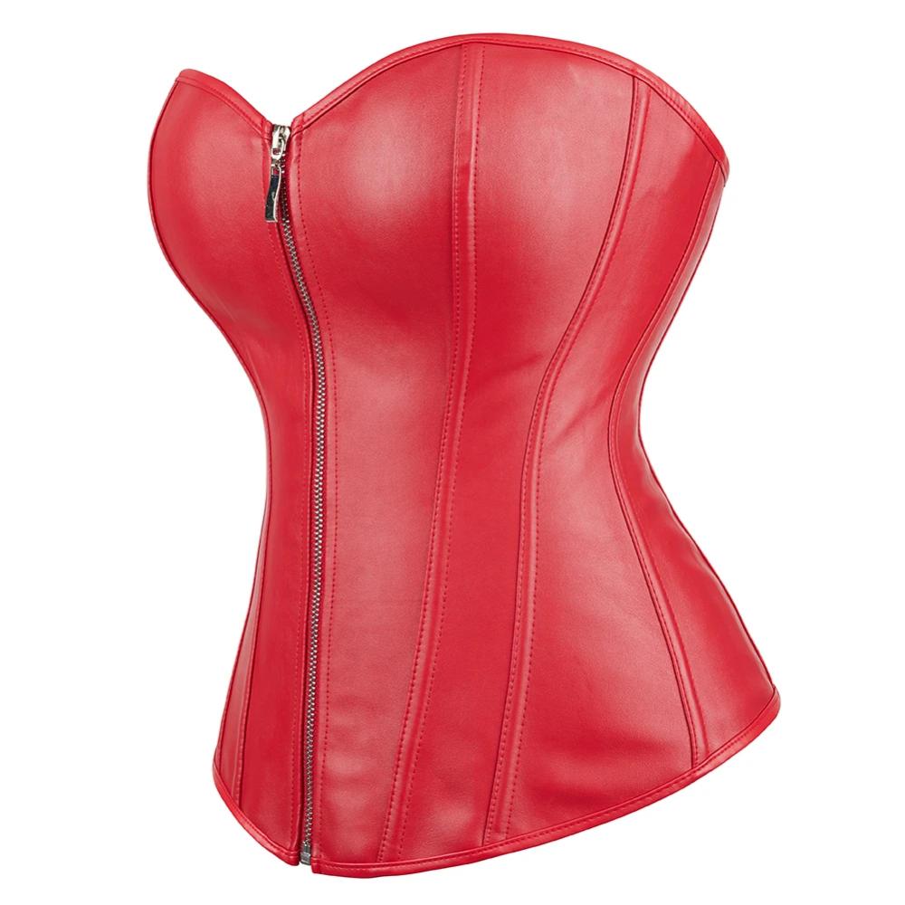 Leather Waist Trainer Corset  Front Zip Overbust Design - Product detail 6