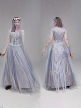Womens Gothic Corpse Bride Halloween Costume Dress  Lace Maxi Gown - Detailed view
