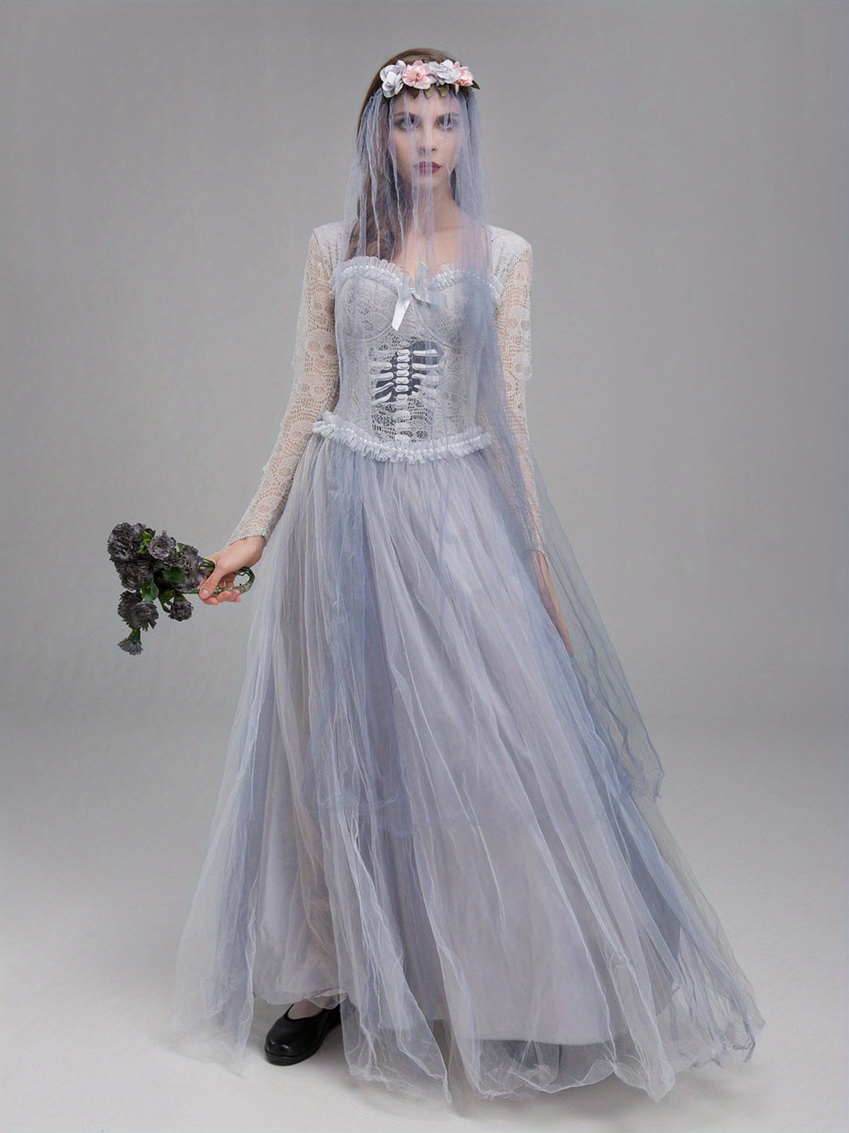 Womens Gothic Corpse Bride Halloween Costume Dress  Lace Maxi Gown - Product example